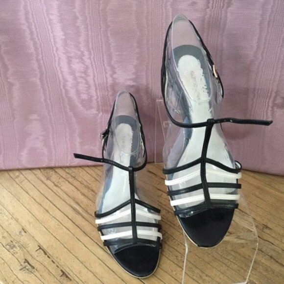 Giorgio Armani Black and White Strappy Sandals Size 36 (US6) - Picture 3 of 9